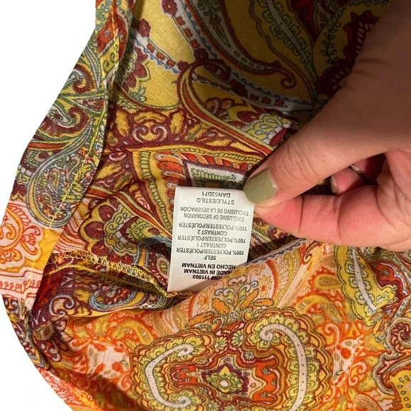 Fig and Flower Paisley Floral Top Sheer Puff Sleeve Peasant Size Large Boho - Picture 3 of 4